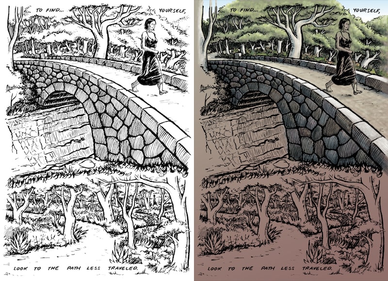 Soul Search Graphic Story page black and color versions
