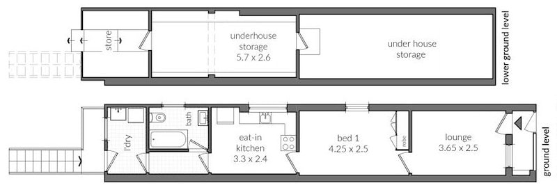 Garage-conversion house floor plan at 19 London St Enmore