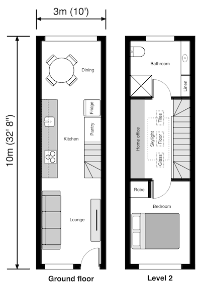 3 meter wide driveway house floor plan 2-story, 1-bedroom