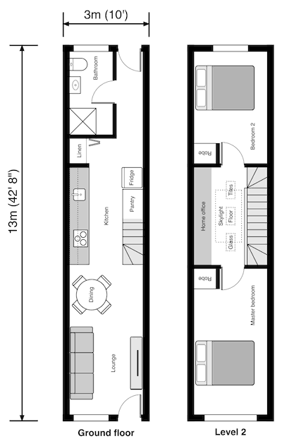 3-meter wide driveway house floor plan 2-story, 2-bedroom
