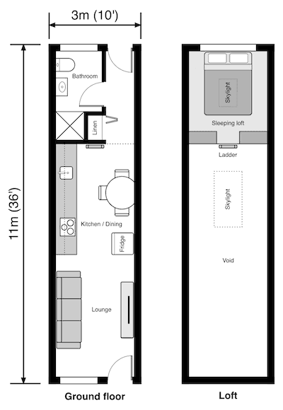 3-meter wide studio driveway house floor plan