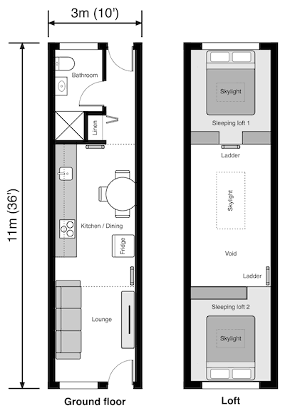 3-meter wide driveway house floor plan double loft