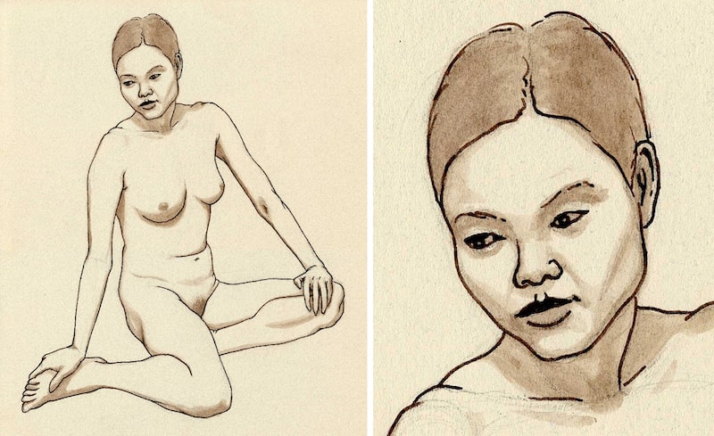 Asian girl in pen and ink