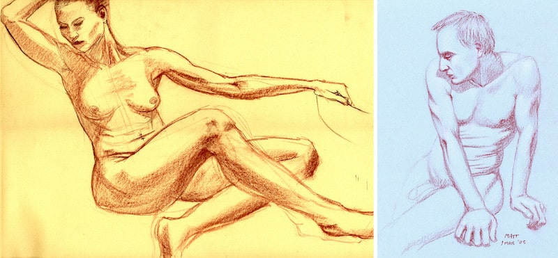 Two chalk life drawing examples