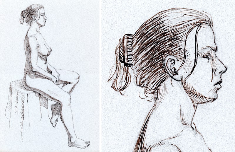 Girl in sepia ink