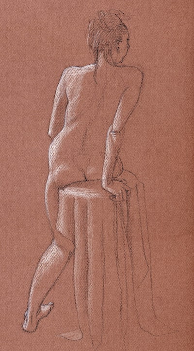 Girl on draped stool: Drapery and figure study