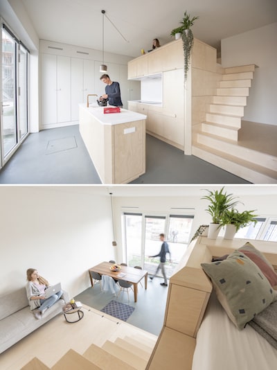 Sleeping loft above a home office