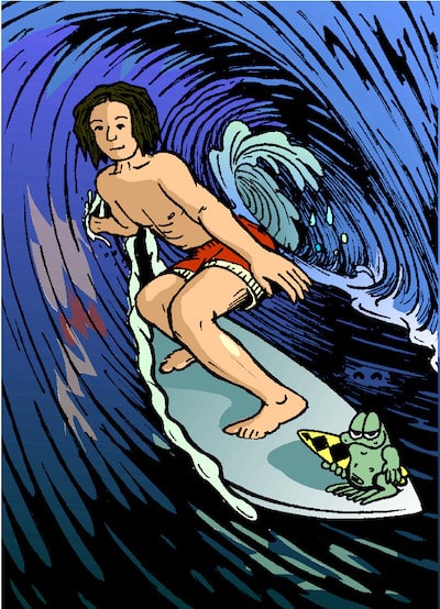 James and Ogga surfing color