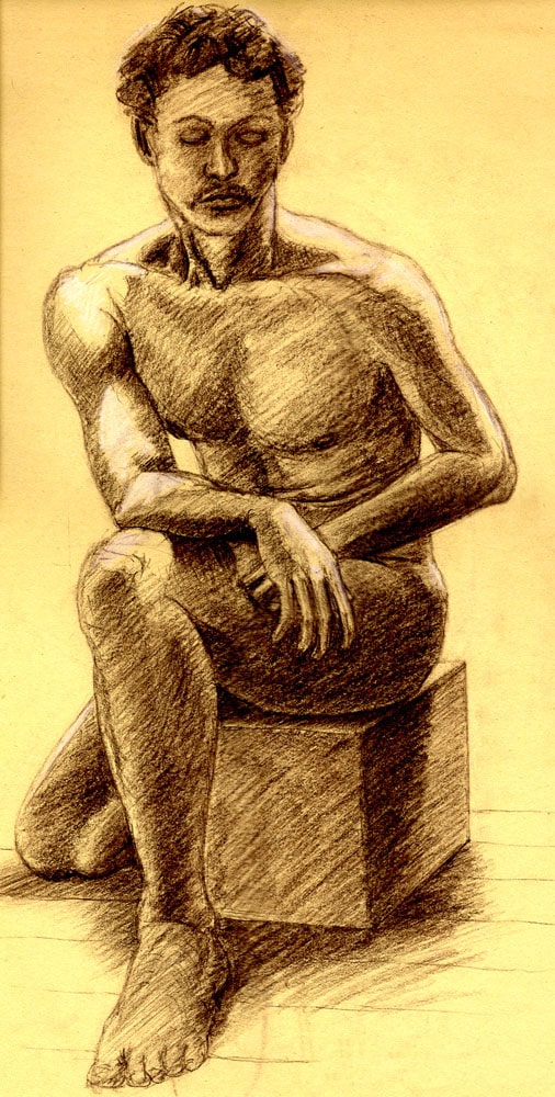 Drawing conte crayon--shading face - , From the lessons in