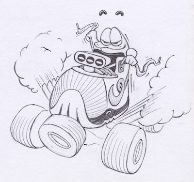 Ogga driving his V8 roller skate