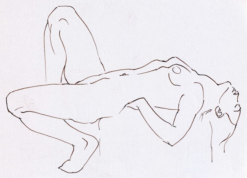 Reclining girl in ink