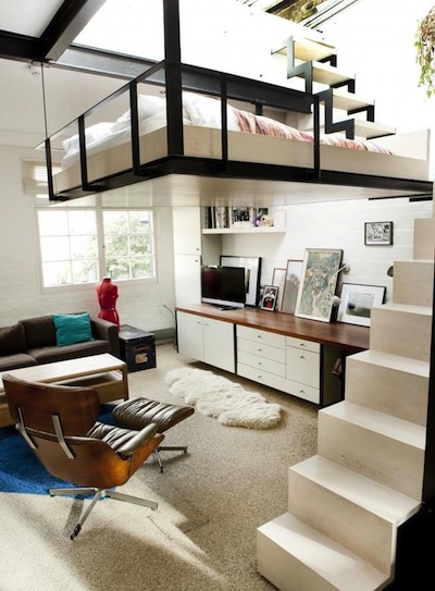 Sleeping loft above a home office