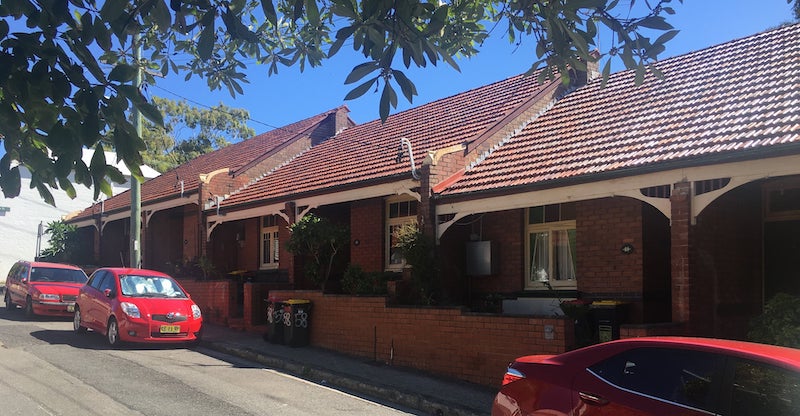 A row of joined terrace houses in Sydney, Australia