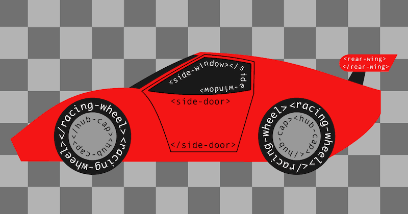 Racing car made from custom tags