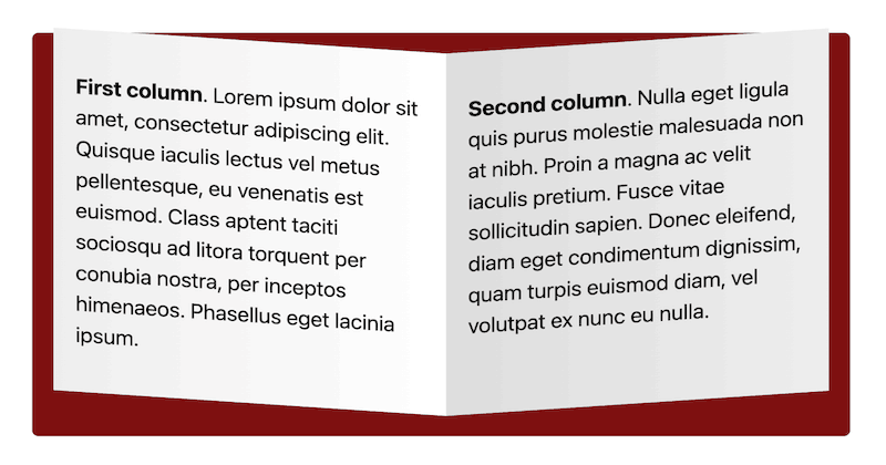 Open book two column layout
